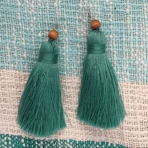 Dangly teal tassel earrings